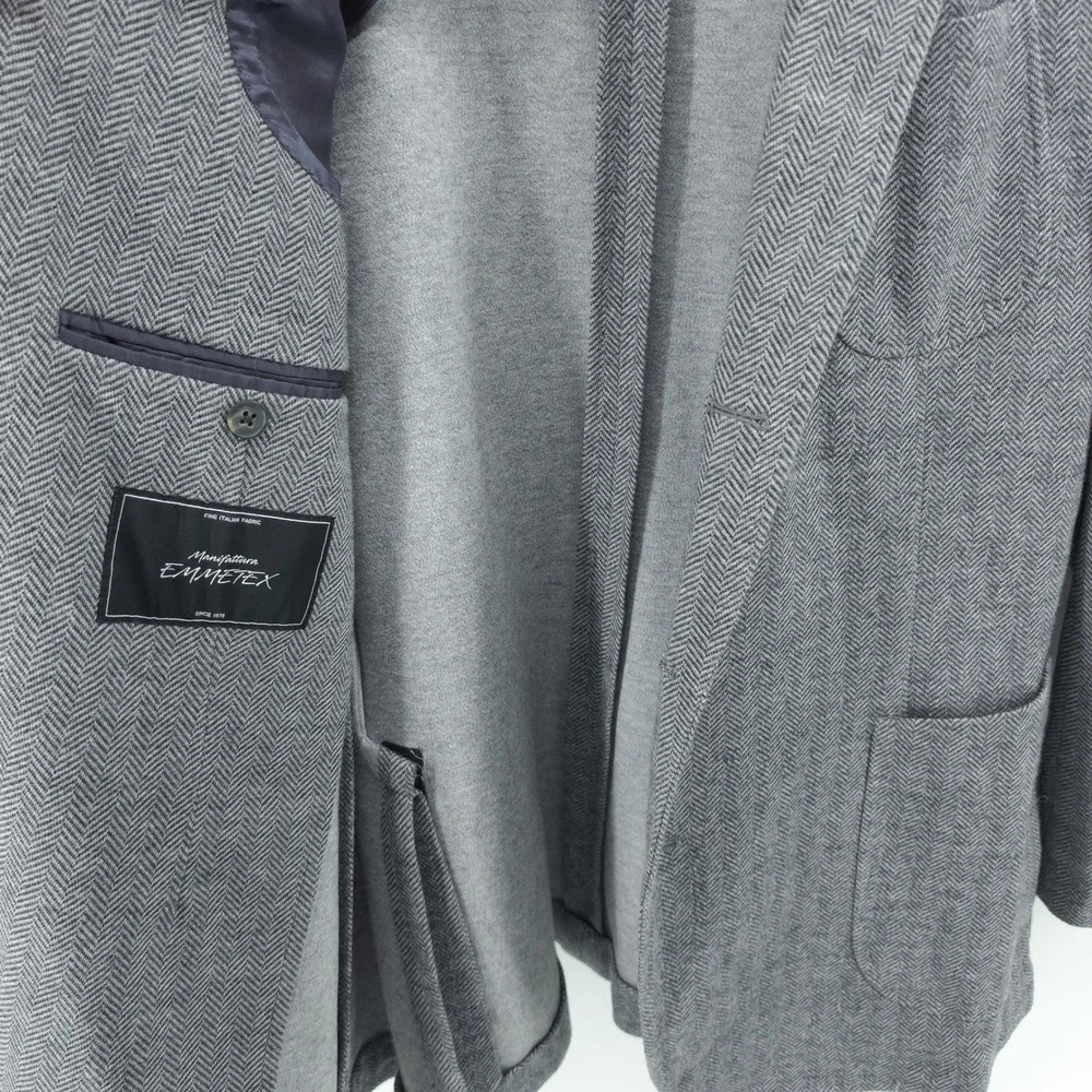 Brooks Brothers Mens Blazer Wool Cotton Herringbone Grey 46R Regent Fit Emmetex